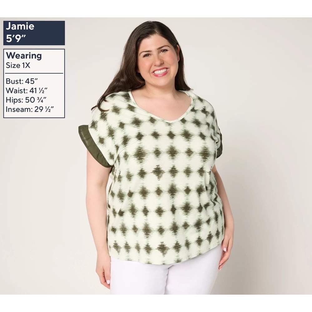 AnyBody Cozy‎ Knit Shibori Basic Tee with Woven Sleeve Detail NWT size L